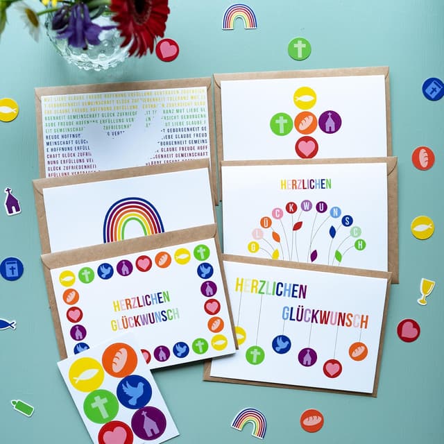 Detalle 2 de Papierdrachen Glückwunschkarten Set 2 DIN A6 Regenbogen