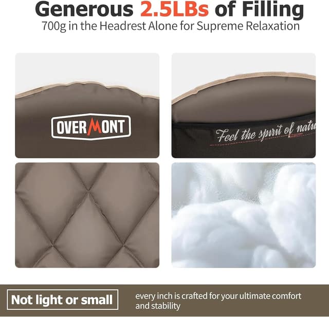 Detalle 2 de OVERMONT Übergroßer klappbarer Campingstuhl/Campingsofa (bis 204 kg) mit Polsterung, Getränkehalter & Kühltasche