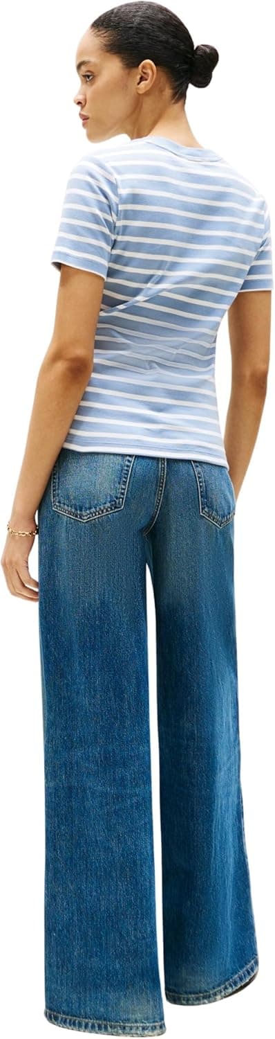 Detalle 2 de Tommy Hilfiger Damen Slim Cody Kurzarmshirt C-NK Ss WW0WW40587 aus 100% Baumwolle