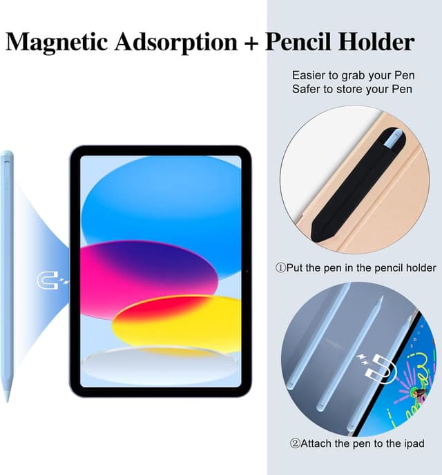 Detalle de Stylus Pen for iPad (11th–14Mins faster charging, pencil holder, tilt + palm rejection)