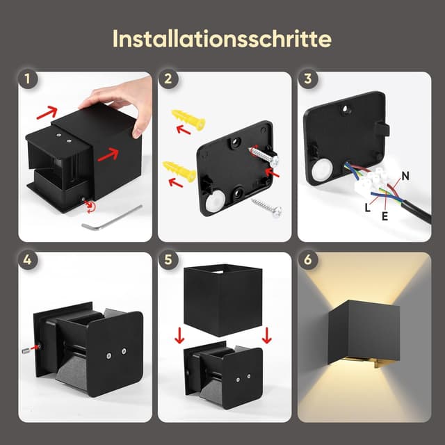 Detalle de vatato LED-Wandleuchte 12W (Aluminium, einstellbarer Lichtstrahl) – 3000K warmweiß, IP54 für innen & außen