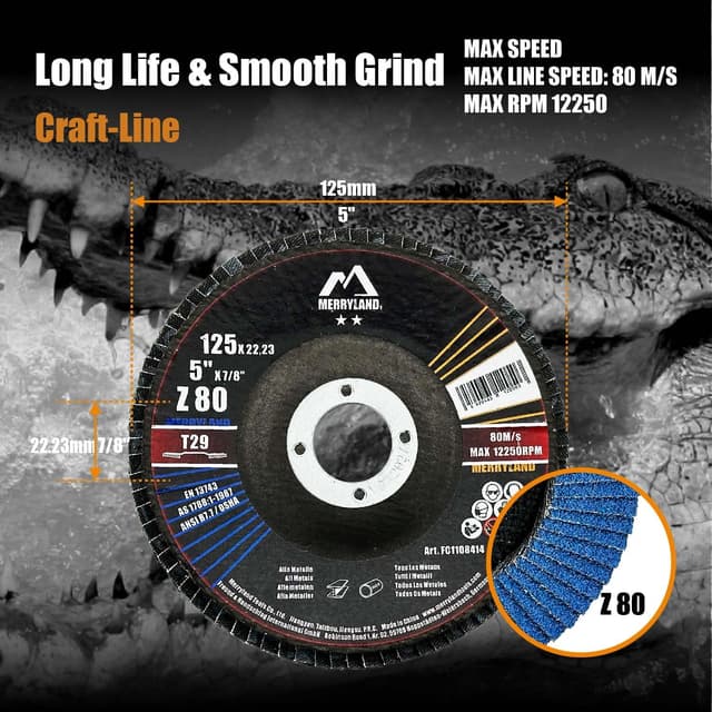 Thumbnail 1 de Merryland Craft-Line FC1108414-20 5" Flap Disc 80 Grit 🛠