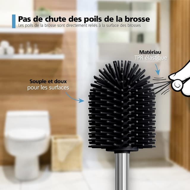 Detalle de Nirox lot de 2 brosses WC en silicone avec manches en acier inoxydable et têtes TPR (Ø 7,7 cm)