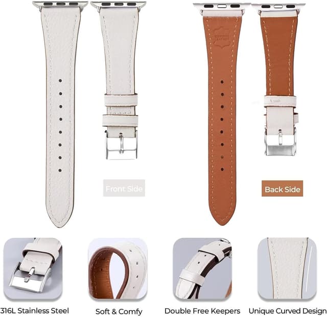 Detalle de AoYi Italian Genuine Leather Straps for Apple Watch (Cowhide leather, square stainless-steel buckle)