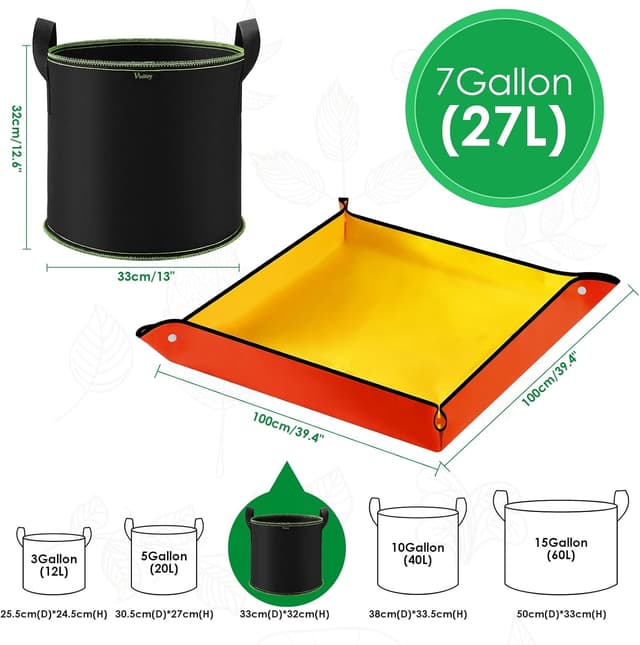 Detalle 2 de Vinitoy Grow Bags 7 Gallon Reusable Fabric Pots (5 Pack) with Nylon Handles and Waterproof Mat, 27L