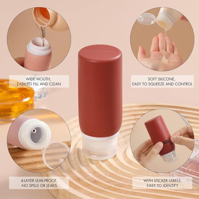 Detalle de Muslish 21-Pack Travel Bottles for Toiletries (Leak-Proof, TSA-Compliant Silicone) with Toiletry Bag