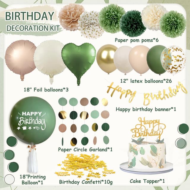 Thumbnail 1 de Decoration Anniversaire Vert sauge kit complet