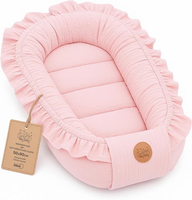 Detalle de Mussola riduttore lettino neonato 90x50 cm baby nest trasportabile in mussola – Rosa cipria