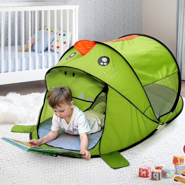 Detalle de BTGGG kids pop up tent (green dinosaur) for indoor & outdoor play, foldable portable toddler playhouse