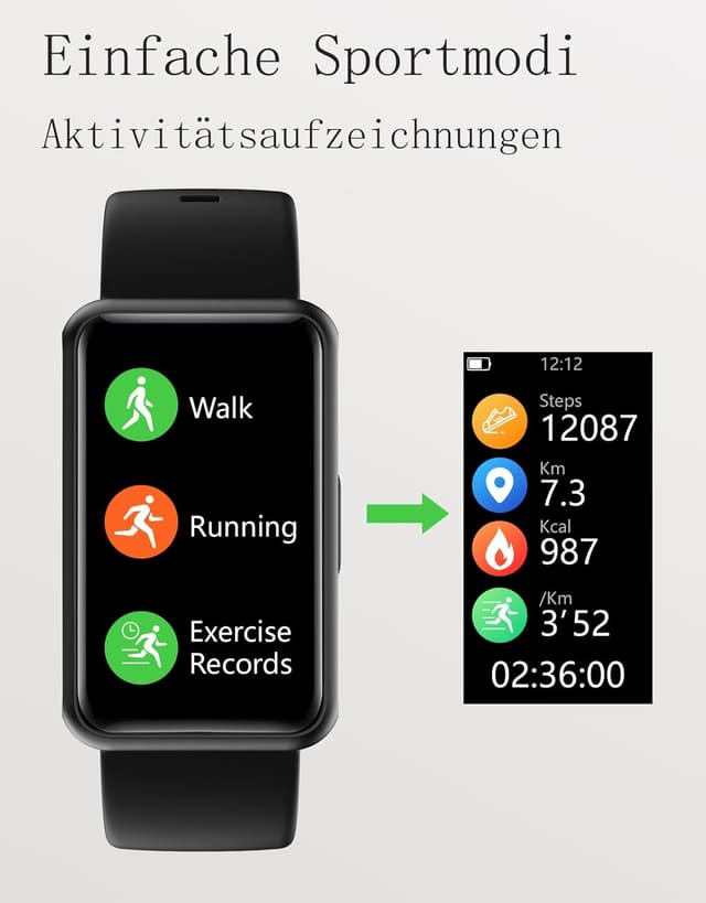 Detalle de HUAKUA Schrittzähler Uhr (1,47" Touch) ohne App & Smartphone – Fitness Tracker mit Schlafmonitor, Timer und IP68