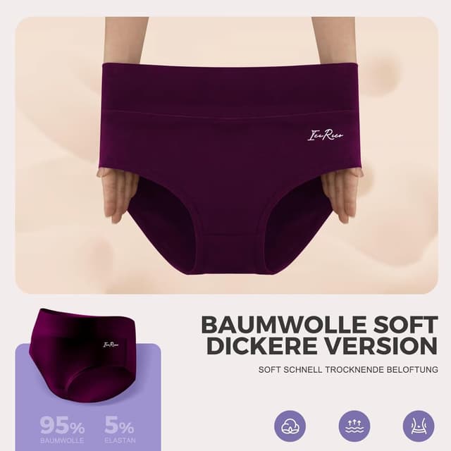 Detalle de IceReco Damen-Unterhosen aus Baumwolle im 5er-Pack mit hoher Taille (atmungsaktiv, Stretch)