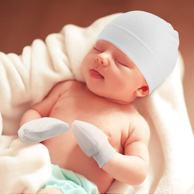 Detalle de DRESHOW Neugeborenen-Set: Baby-Mütze, Hut & Handschuhe (0–6 Monate) aus 96% Baumwolle