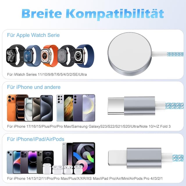 Thumbnail 2 de Ladekabel 3 in 2 für Apple Watch und iPhone