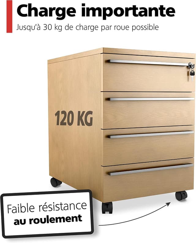 Detalle de RAVN HAMAN Jeu de 4 roulettes pour meubles 50 mm avec freins, charge jusqu’à 30 kg par roue