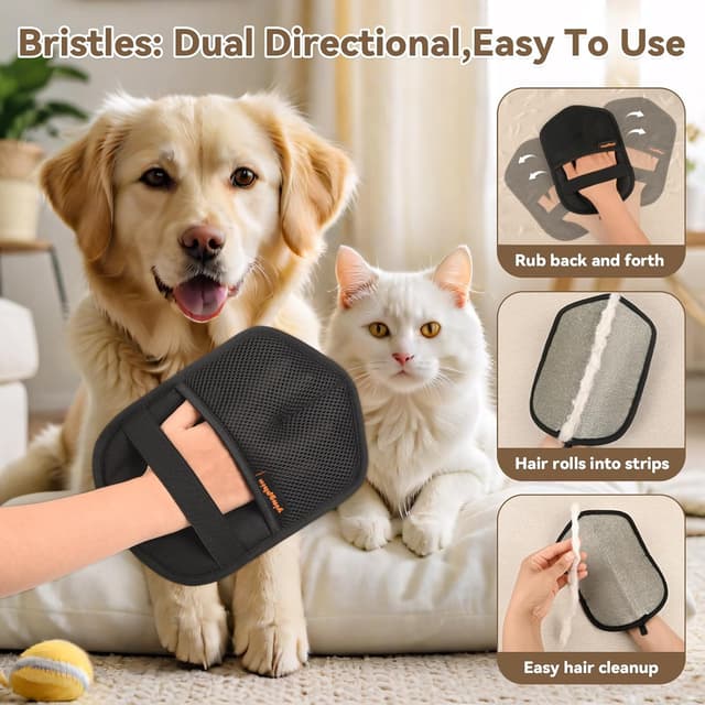 Detalle de yingphia Washable Reusable Pet Hair Remover Glove (black, 1pcs)