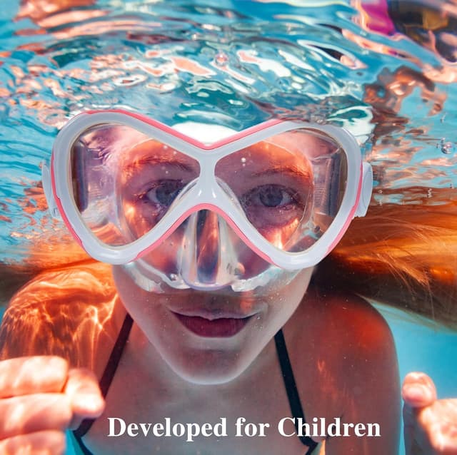 Detalle 2 de HIKOTEY Schnorchelset Kinder (Anti-Fog Panorama) – Dry Schnorchelmaske mit wasserdichten Ohrstöpseln