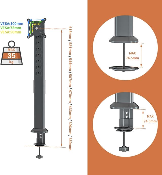 Thumbnail 5 de HEMUDU Single Tall Monitor Arm 35kg capacity 🖥