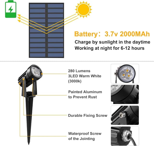 Detalle de NATPOW Gartenstrahler Solar 3000K