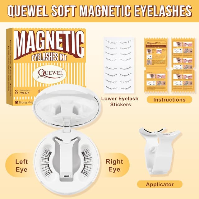 Detalle de QUEWEL magnetische Wimpern mit Applikator – weiche Magnet-Wimpern ohne Kleber (1 Paar, Soft Magnetic Set)