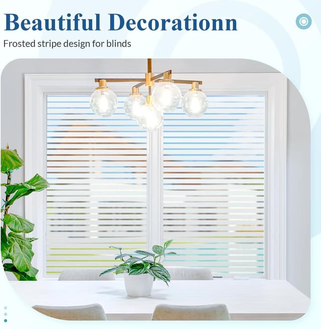 Detalle de DOWELL Privacy Window Film with Classic Stripes & Blinds Pattern (60x200cm) — static cling, anti-UV, temporary privacy