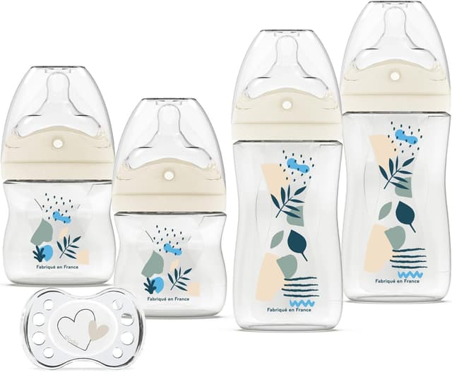 Detalle de Lot de 4 biberons DODIE Naissance anti-colique (2x150 mL + 2x270 mL) avec tétine multi-perforée