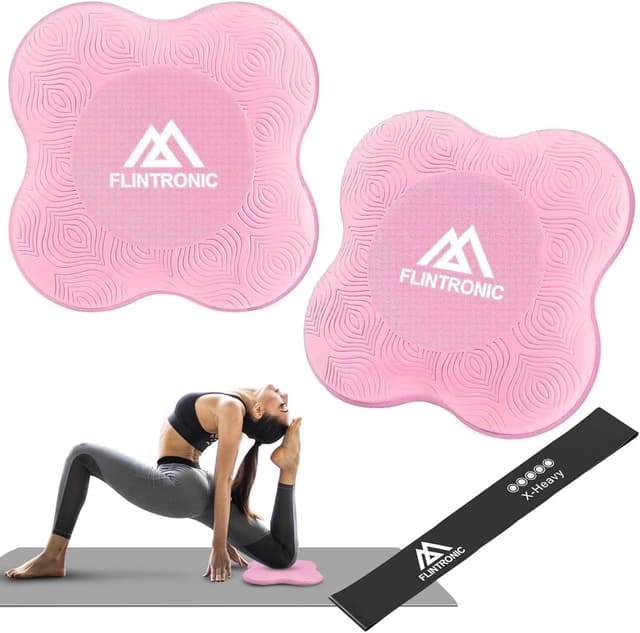 Detalle de Flintronic Yoga Genouillère (2 pièces) avec tapis antidérapants et bandes de résistance pour protéger genoux, coudes et poignets