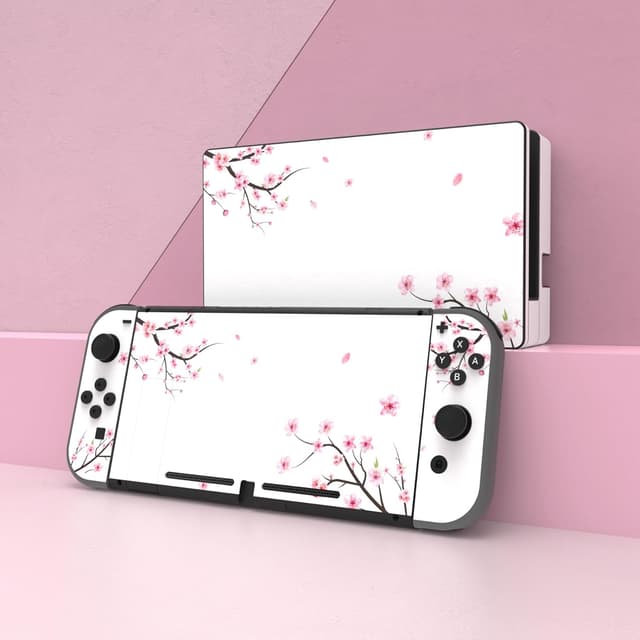 Detalle de eXtremeRate Full Set Faceplate Skin Decals Stickers & Screen Protector Kit – Falling Cherry Blossom for Nintendo Switch