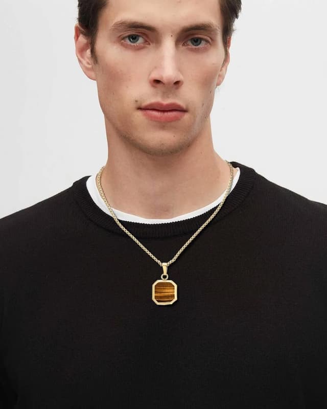 Detalle de TUNGSTORY Edelstahl vergoldete Halskette mit schwarzem Onyx – 45 + 6 cm, Unisex mit Anhängern