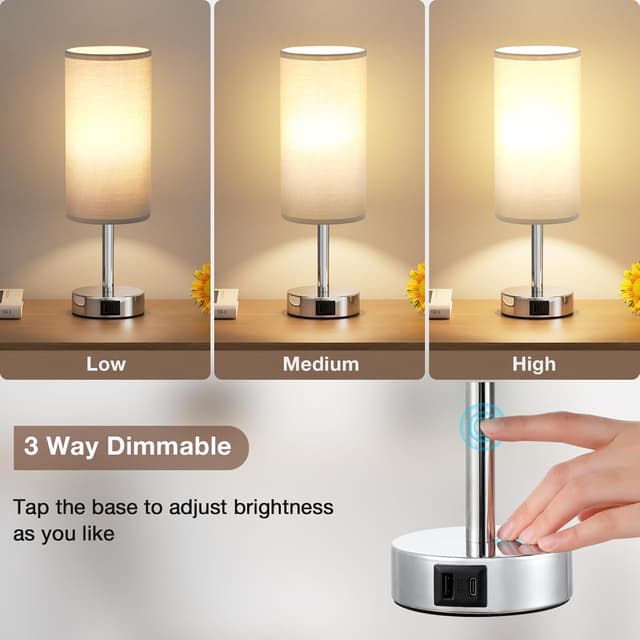 Detalle de Aooshine Bedside Lamp 2 USB, 3‑way touch control 🛋