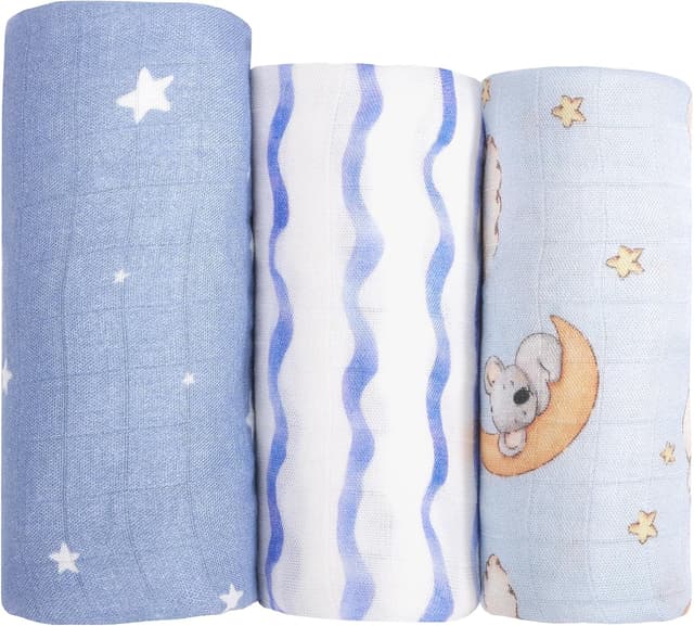 Detalle de hahaland Mussole Neonato in cotone e bambù naturale set da 3 pezzi (120x120 cm + 2×100x95 cm)