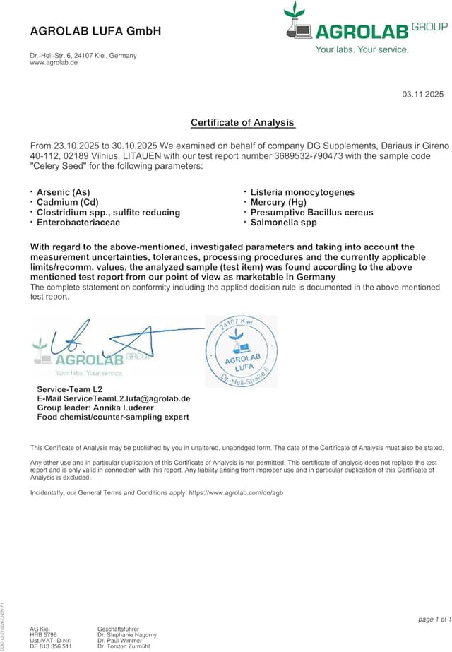 Detalle de Alzuro Labs Extrait de graines de céleri 500 mg (10:1) – 120 gélules végétaliennes