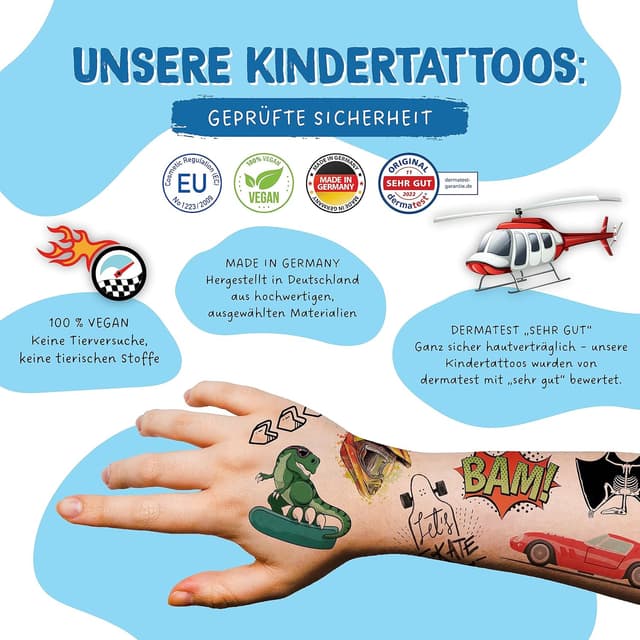 Detalle de Papierdrachen 100 Papierdrachen Hautfreundliche Kindertattoos zum Aufkleben (vegan, geprüft) – 6 Bögen