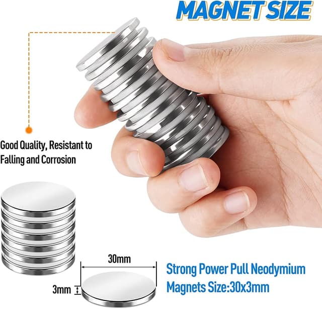 Thumbnail 2 de Strong Magnet 30 x 3 mm 8 KG pull Neodymium discs 🧲