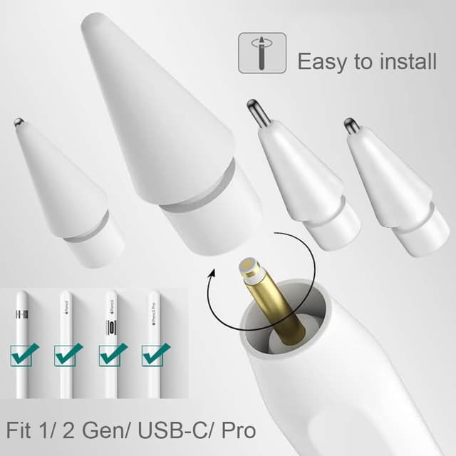 Detalle 2 de SIXFU Upgraded Tips for Apple Pencil (Mix Replacement Tips for Apple Pencil 1/2, USB‑C, Pencil Pro) — 6 Pack