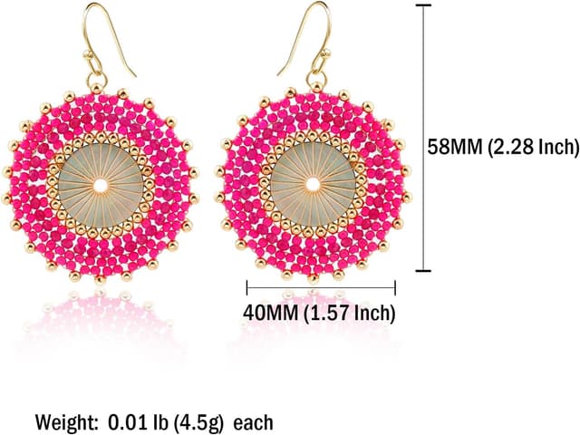 Detalle 2 de Bunte Perlenohrringe für Frauen: handgewebte Böhmischen Perlen- Creolen mit baumelndem Design