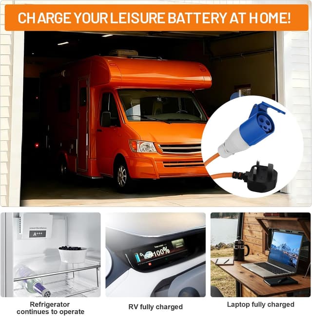 Detalle de FDTEK 16A to 13A Adapter (250V) – UK 3 Pin Plug for Caravan, Motorhome & Camping Hook-Up Cable