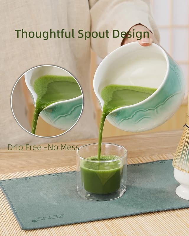 Detalle de ZENS Matcha Tea Set (6pcs) with Bamboo Whisk, Ceramic Bowl & Accessories in Blue