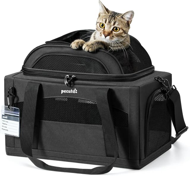 Detalle de Pecute Airline Approved Top Expandable Cat Carrier (Dark Grey) with Breathable Mesh Windows