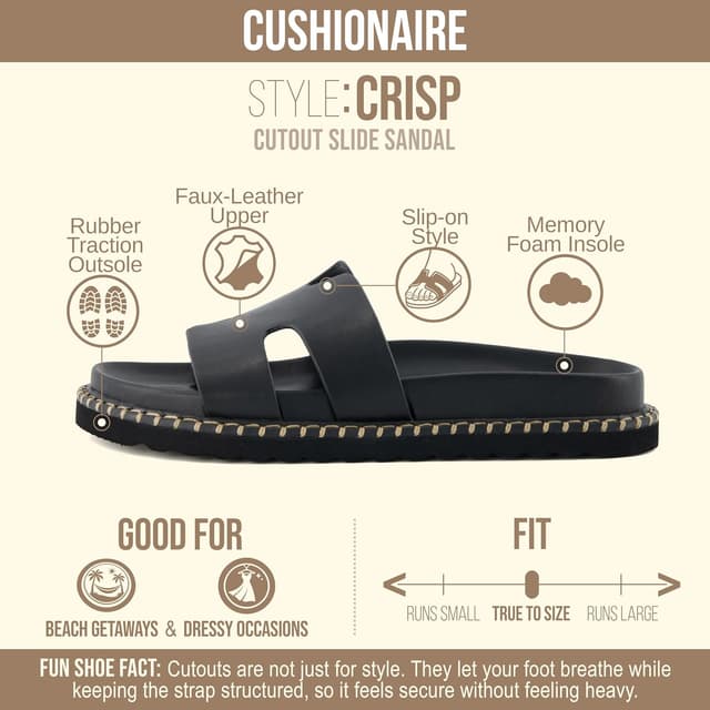 Detalle 2 de CUSHIONAIRE Crisp Women’s Slide Sandal with Faux Leather Cutout Upper and Memory Foam