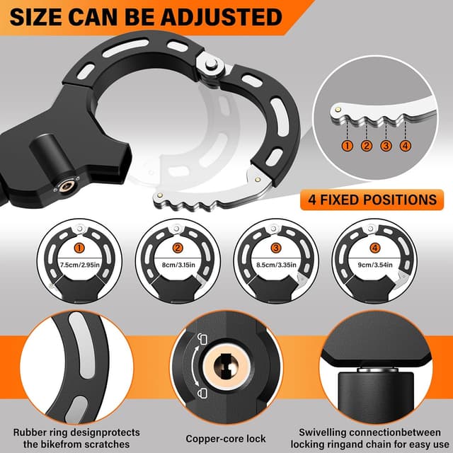 Detalle 2 de E-Scooter Schloss mit Tasche – 8-mm Handschellenschloss (90/97 cm) für maximale Sicherheit