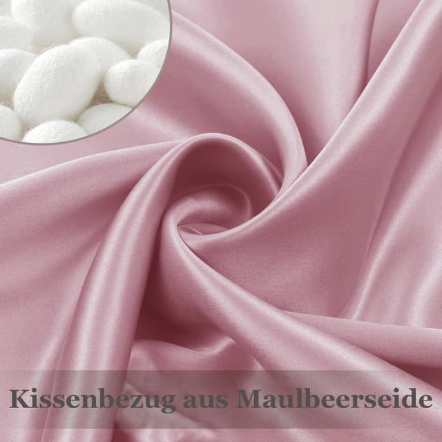 Detalle de Adubor 100% Seidenkissenbezug (23 Momme, 40x80 cm) mit verstecktem Reißverschluss, Rosa – 1 Stück