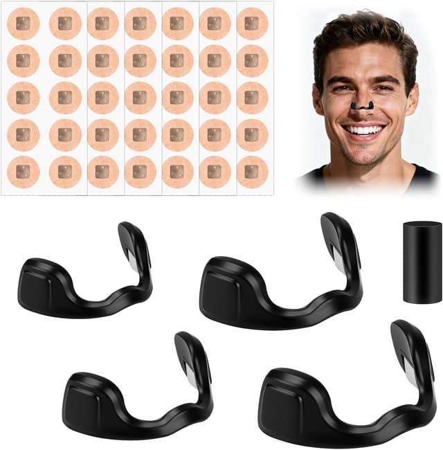 Detalle de Bandelettes nasales magnétiques anti-ronflement (lot de 60) avec 4 pinces nasales – Noir