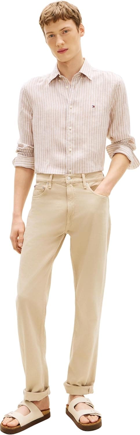 Detalle de Tommy Hilfiger Linen Bengal Stripe RF Shirt MW0MW42400 camicia uomo a righe in lino