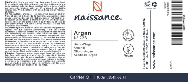 Detalle 2 de Naissance Olio di Argan del Marocco (No. 228) Naturale 100 ml – anticrespo, idratante vegan