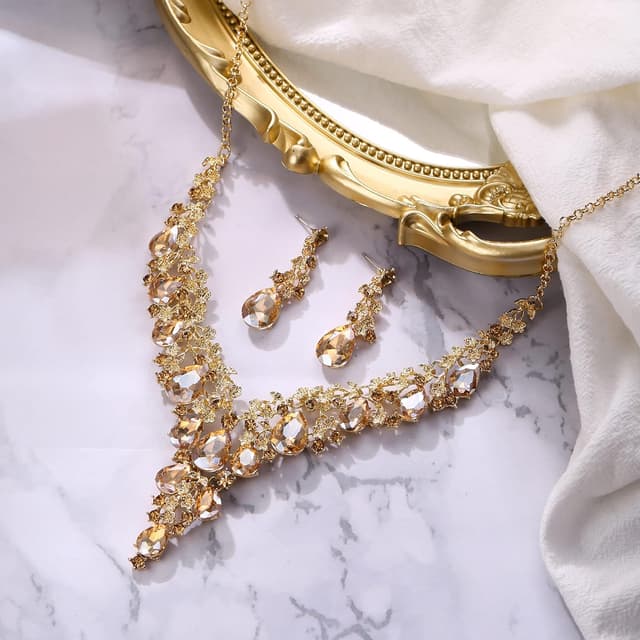 Detalle de Clearine Hochzeit Schmuck-Set Tropfen Strass Cluster Halskette & Ohrhänger (Klar Silber-Ton)