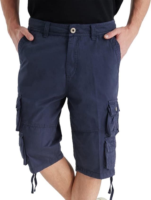 Detalle de YGREYG Men’s Cargo Shorts Long Capri (Below the Knee) with Pockets — Relaxed Fit