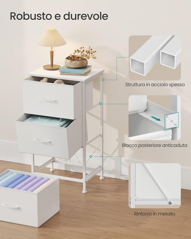 Detalle de SONGMICS Cassettiera Camera da Letto con 3 Cassetti LGS313WH01, bianco nuvola/bianco neve