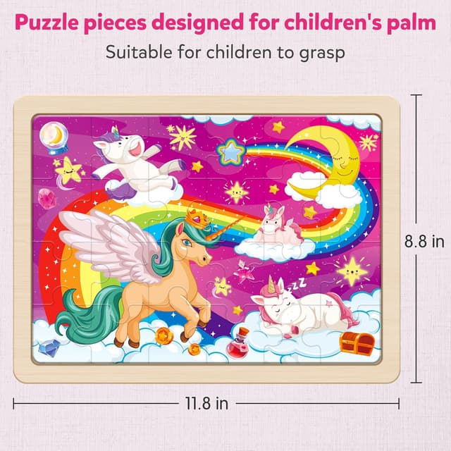 Detalle de SYNARRY Unicorn Princess Fairy wooden jigsaw puzzle set (4 packs, 24 pieces) for ages 3–6
