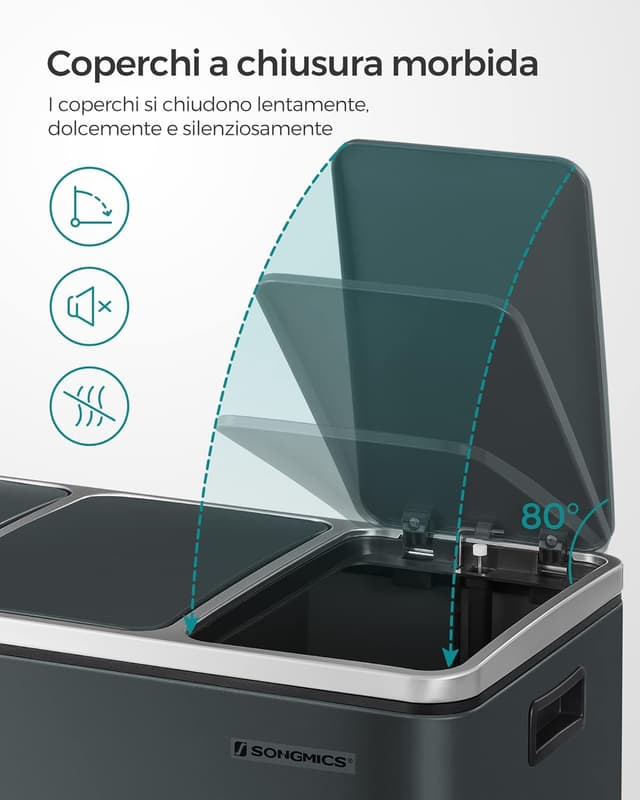 Detalle 1 de SONGMICS LTB54GS pattumiera 3x18 L per raccolta