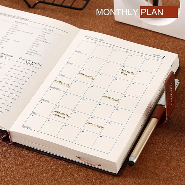 Thumbnail 6 de Mljtoyo Diary 2026 A5, day-per-page planner (Jan–Dec 2026) with pen, stickers and 3 bookmarks